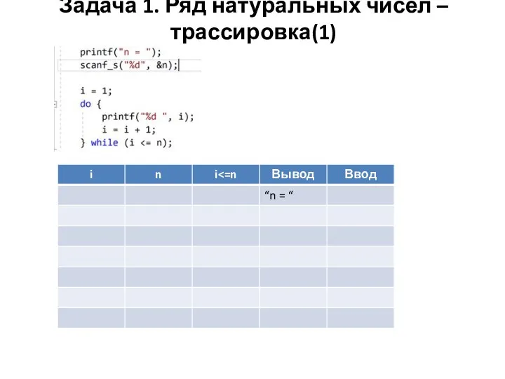 Задача 1. Ряд натуральных чисел – трассировка(1)