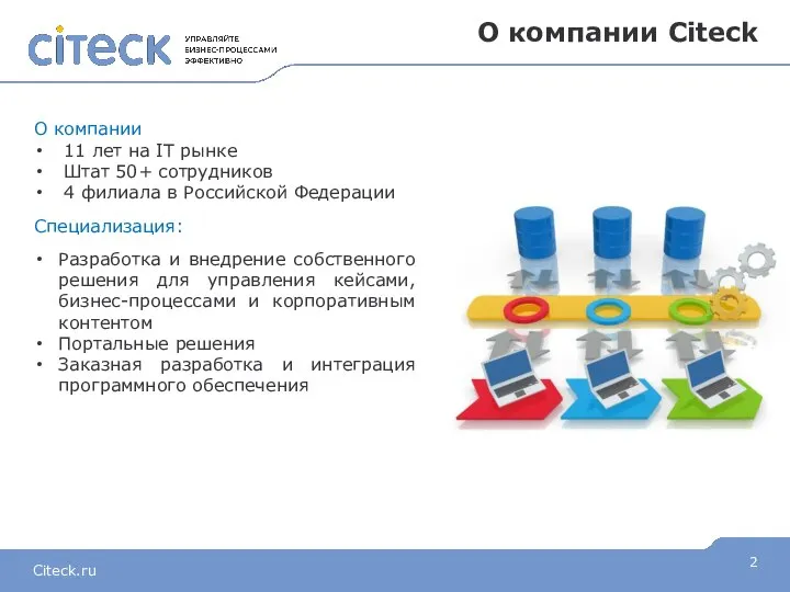 О компании Citeck 2 О компании 11 лет на IT рынке Штат