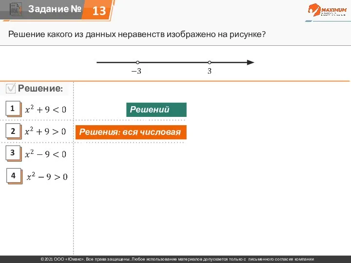 13 Решение какого из данных неравенств изображено на рисунке? Решений нет Решения: вся числовая ось