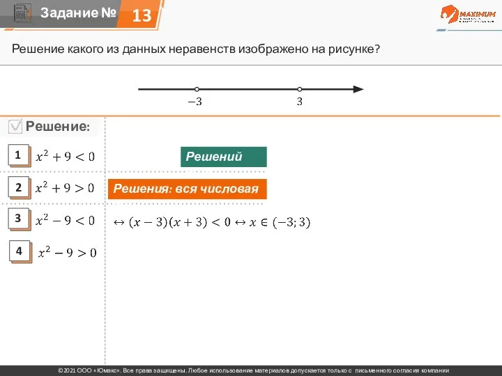 13 Решение какого из данных неравенств изображено на рисунке? Решений нет Решения: вся числовая ось