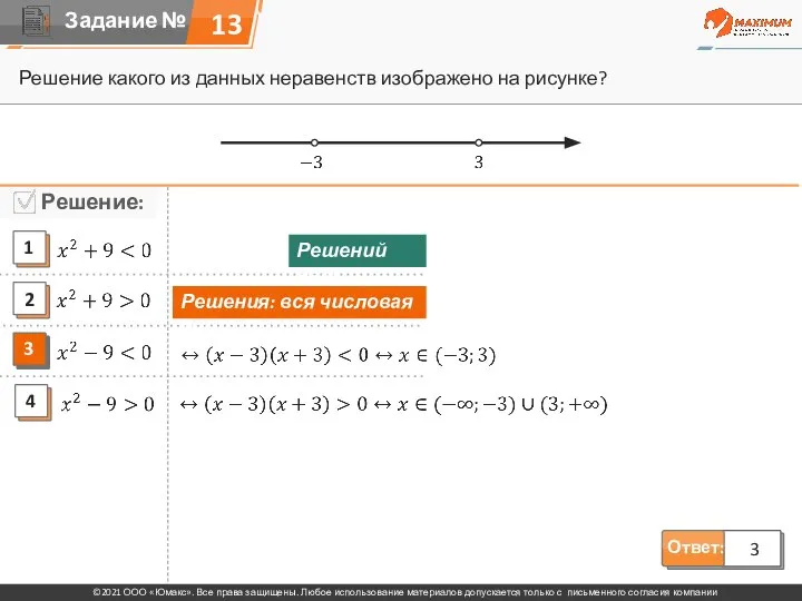 13 Решение какого из данных неравенств изображено на рисунке? Решений нет Решения: вся числовая ось