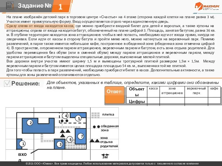 1 На плане изображён детский парк в торговом центре «Счастье» на 4