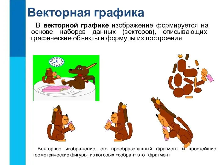 Векторная графика В векторной графике изображение формируется на основе наборов данных (векторов),