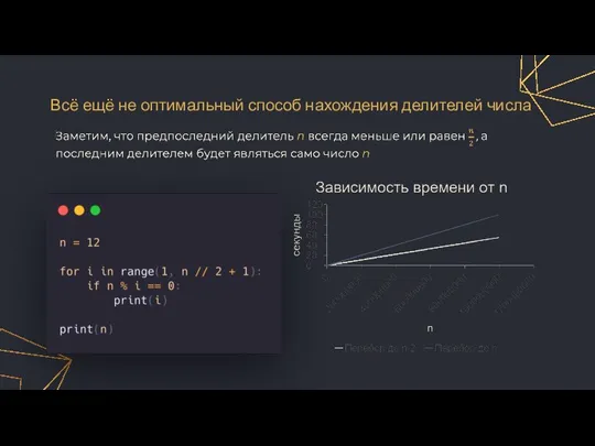 Всё ещё не оптимальный способ нахождения делителей числа