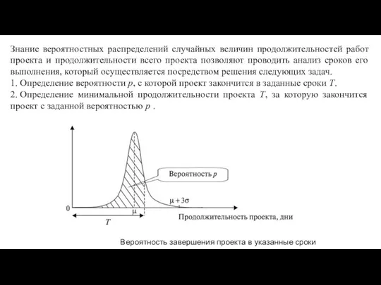 Знание вероятностных распределений случайных величин продолжительностей работ проекта и продолжительности всего проекта