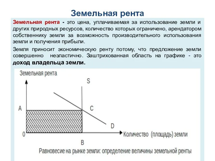 Земельная рента Земельная рента - это цена, уплачиваемая за использование земли и