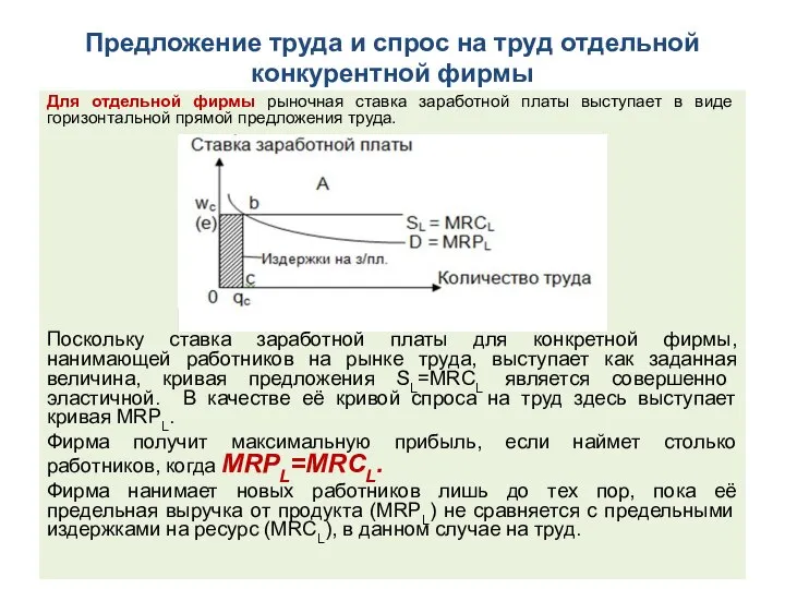 Предложение труда и спрос на труд отдельной конкурентной фирмы Для отдельной фирмы