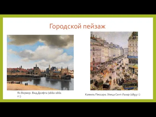 Городской пейзаж Ян Вермер. Вид Делфта (1660-1661 гг.) Камиль Писсаро. Улица Сент-Лазар (1893 г.)