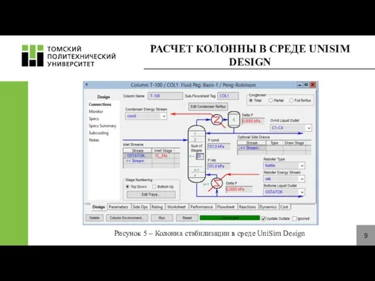 РАСЧЕТ КОЛОННЫ В СРЕДЕ UNISIM DESIGN 9 Рисунок 5 – Колонна стабилизации в среде UniSim Design