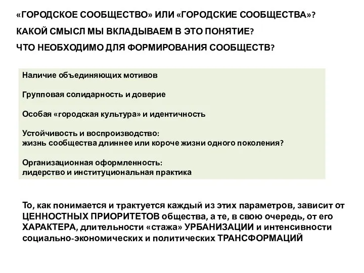 «ГОРОДСКОЕ СООБЩЕСТВО» ИЛИ «ГОРОДСКИЕ СООБЩЕСТВА»? КАКОЙ СМЫСЛ МЫ ВКЛАДЫВАЕМ В ЭТО ПОНЯТИЕ?