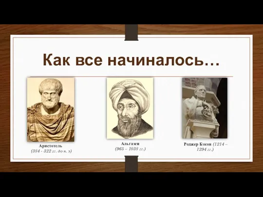 Как все начиналось… Аристотель (384 - 322 гг. до н. э) Альгазен