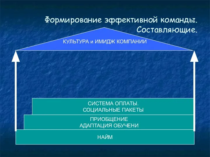 Формирование эффективной команды. Составляющие. СИСТЕМА ОПЛАТЫ. СОЦИАЛЬНЫЕ ПАКЕТЫ ПРИОБЩЕНИЕ АДАПТАЦИЯ ОБУЧЕНИ НАЙМ КУЛЬТУРА и ИМИДЖ КОМПАНИИ