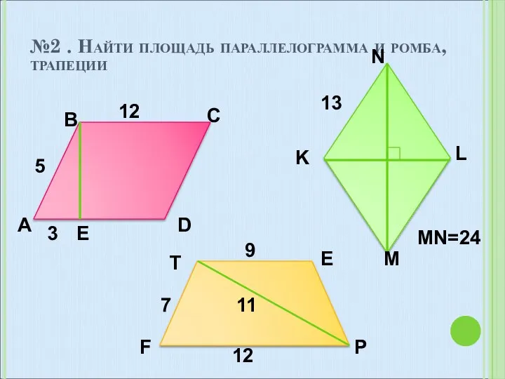 №2 . Найти площадь параллелограмма и ромба, трапеции A D B C