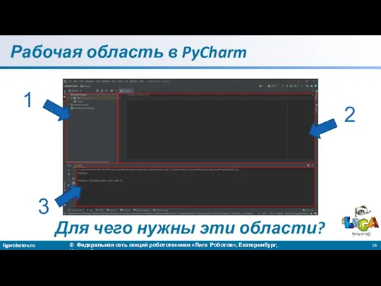 Рабочая область в PyCharm 1 2 3 Для чего нужны эти области?