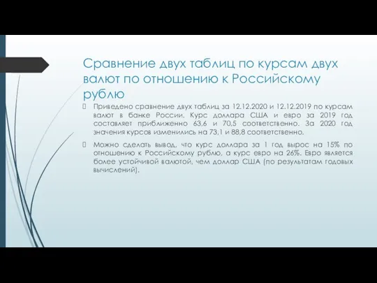 Сравнение двух таблиц по курсам двух валют по отношению к Российскому рублю