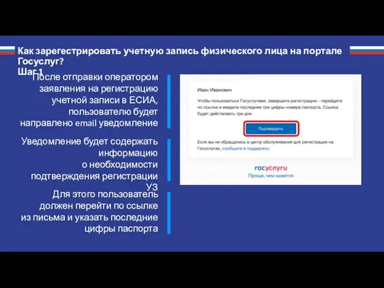 Как зарегестрировать учетную запись физического лица на портале Госуслуг? Шаг 1 Уведомление