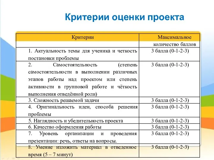 Критерии оценки проекта