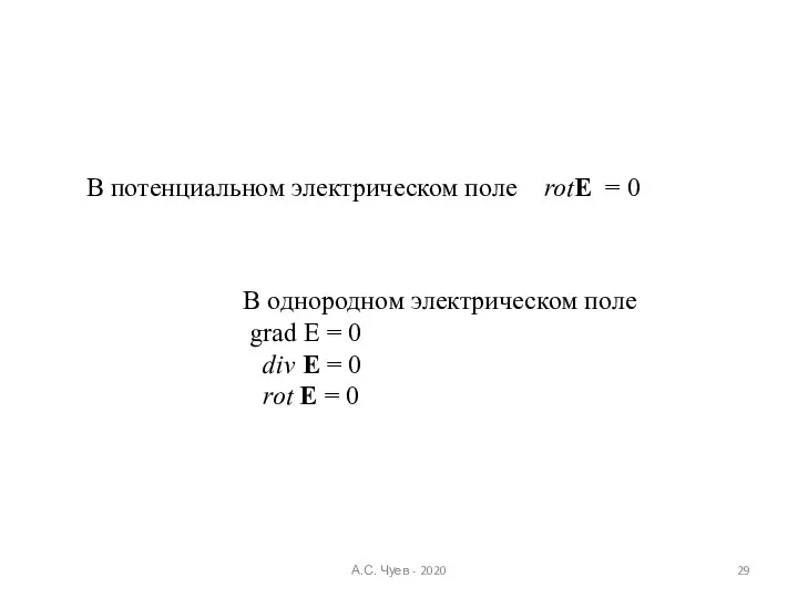 А.С. Чуев - 2020 В потенциальном электрическом поле rotE = 0 В