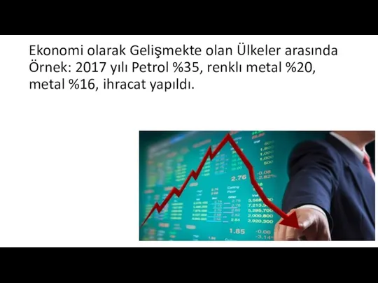 Ekonomi olarak Gelişmekte olan Ülkeler arasında Örnek: 2017 yılı Petrol %35, renklı