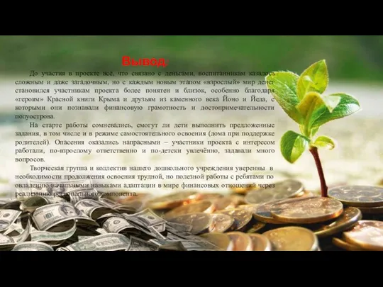 Вывод: До участия в проекте всё, что связано с деньгами, воспитанникам казалось