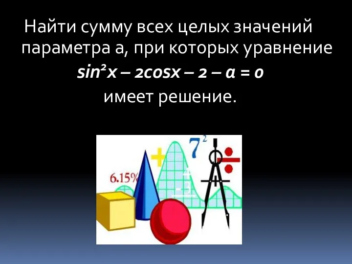 Найти сумму всех целых значений параметра а, при которых уравнение sin2x –