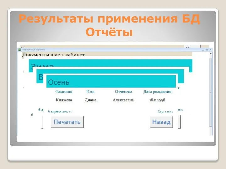 Результаты применения БД Отчёты