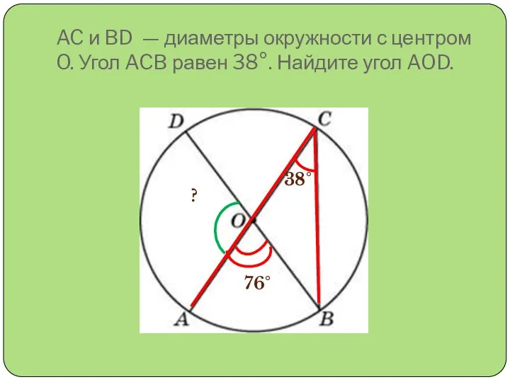 AC и BD — диаметры окружности с центром O. Угол ACB равен