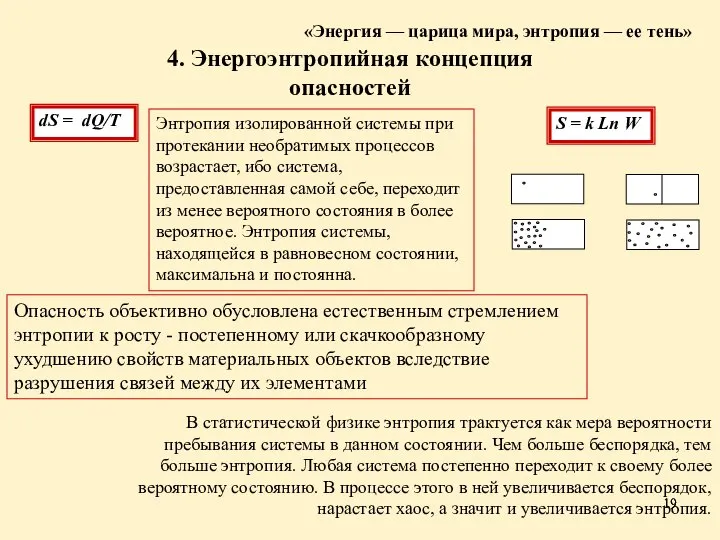 «Энергия — царица мира, энтропия — ее тень» 4. Энергоэнтропийная концепция опасностей