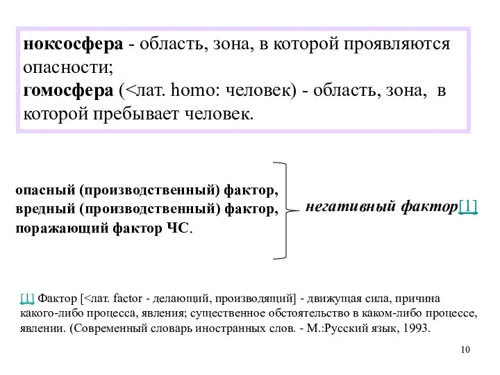 ноксосфера - область, зона, в которой проявляются опасности; гомосфера ( опасный (производственный)