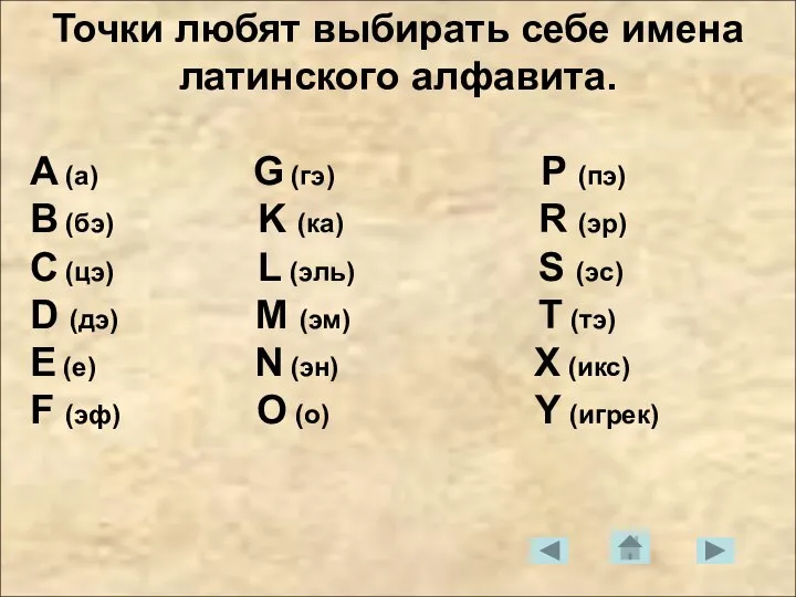 Точки любят выбирать себе имена латинского алфавита. А (а) G (гэ) P