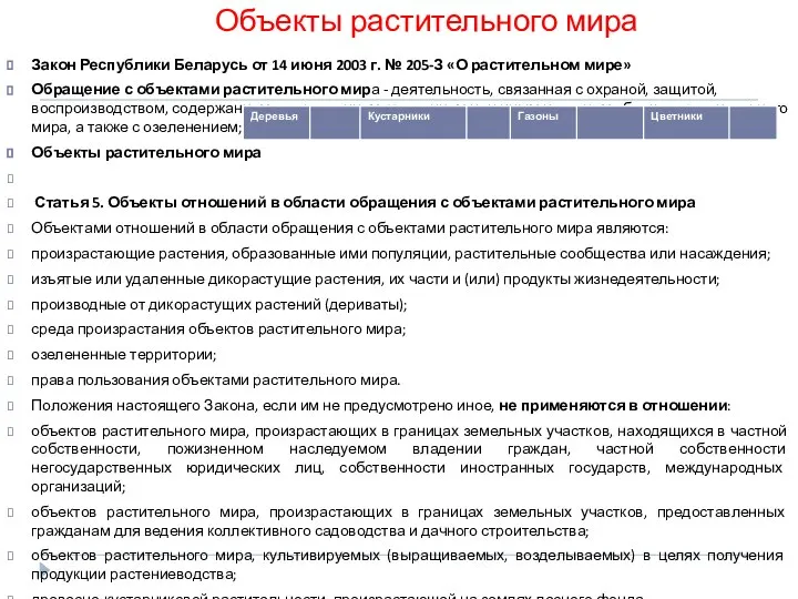 Объекты растительного мира Закон Республики Беларусь от 14 июня 2003 г. №