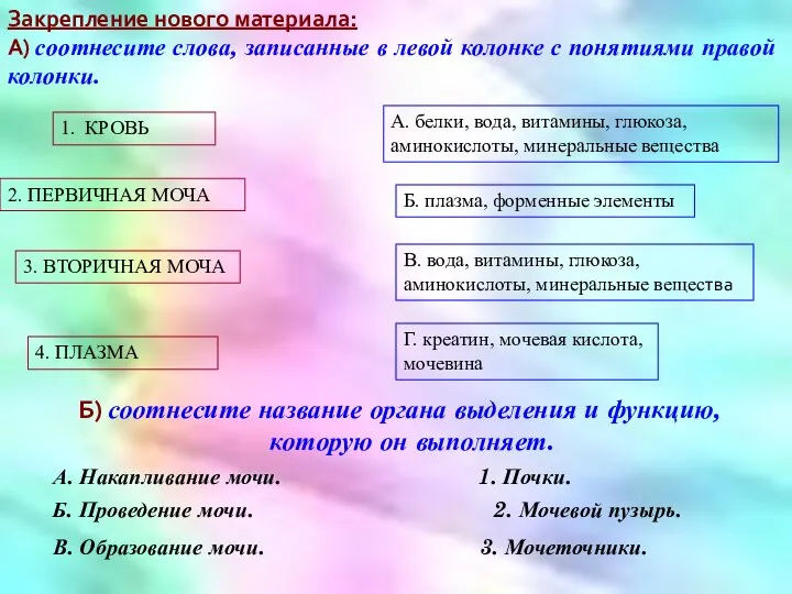 Закрепление нового материала: А) соотнесите слова, записанные в левой колонке с понятиями