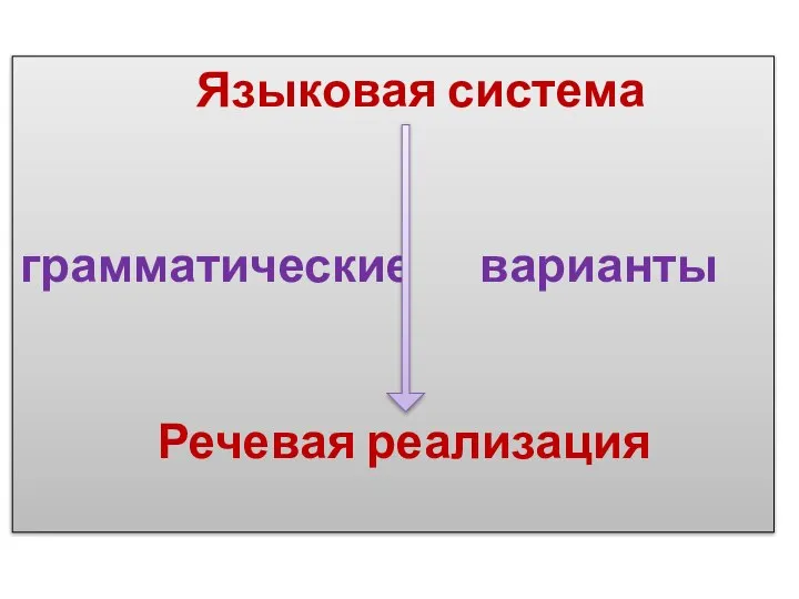 Языковая система грамматические варианты Речевая реализация