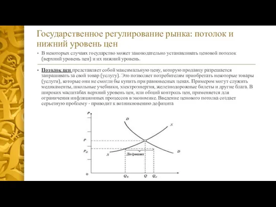 Государственное регулирование рынка: потолок и нижний уровень цен В некоторых случаях государство