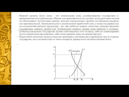 Нижний уровень (пол) цены - это минимальная цена, устанавливаемая государством и превышающая