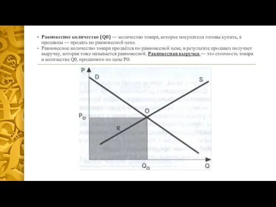 Равновесное количество (Q0) — количество товара, которое покупатели готовы купить, а продавцы