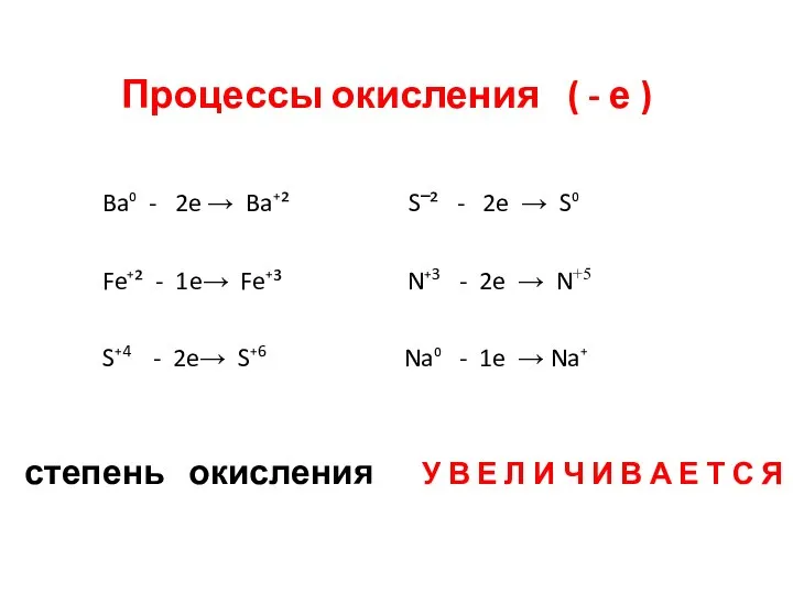 Ba⁰ - 2e → Ba⁺² S‾² - 2e → S⁰ Fe⁺² -