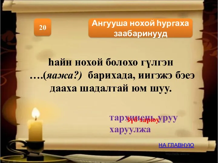 Ангууша нохой һургаха заабаринууд 20 тархииень уруу харуулжа НА ГЛАВНУЮ Зүб харюу