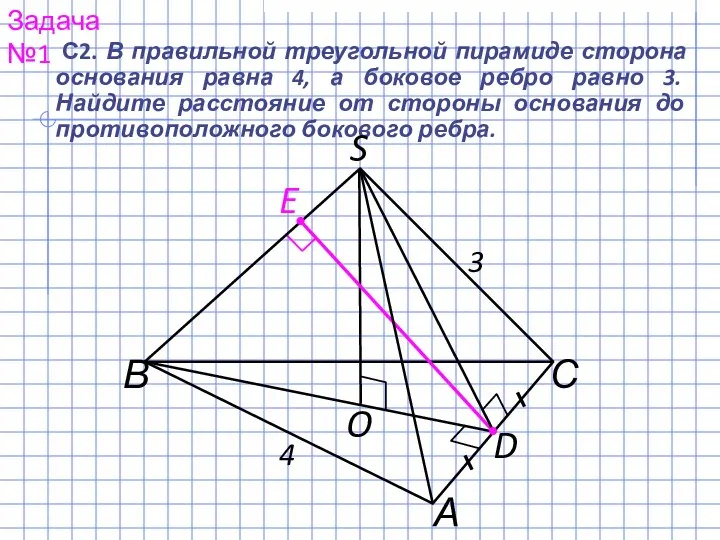 С2. В правильной треугольной пирамиде сторона основания равна 4, а боковое ребро