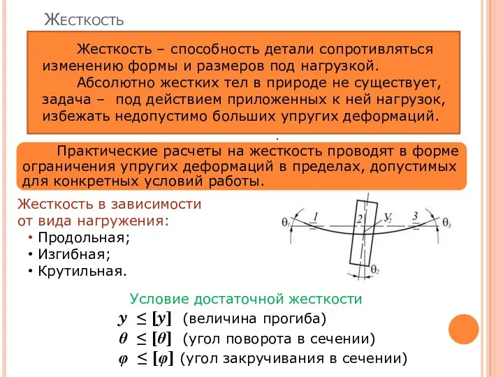 Жесткость Жесткость – способность детали сопротивляться изменению формы и размеров под нагрузкой.