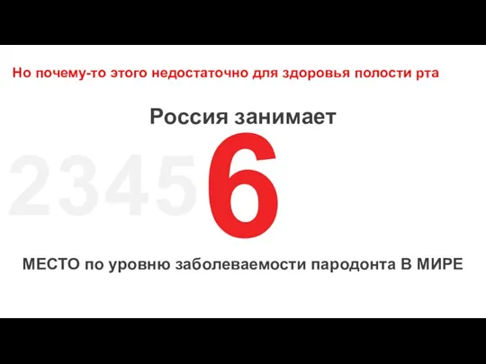 6 Россия занимает МЕСТО по уровню заболеваемости пародонта В МИРЕ 5 4