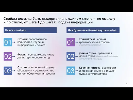 Слайды должны быть выдержанны в едином ключе – по смыслу и по