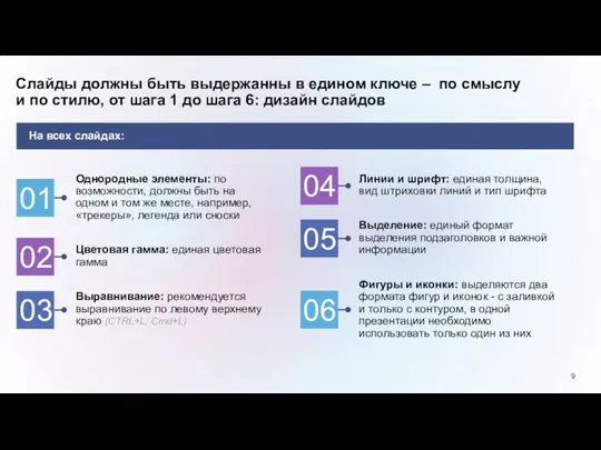 Слайды должны быть выдержанны в едином ключе – по смыслу и по