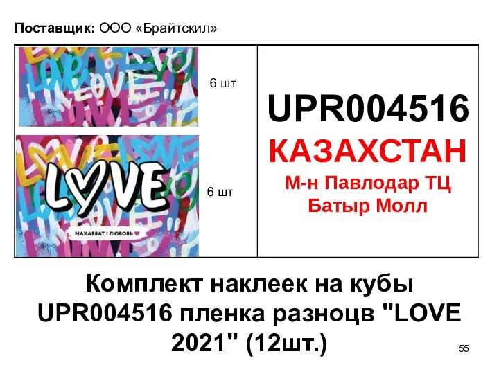 Поставщик: ООО «Брайтскил» 6 шт Комплект наклеек на кубы UPR004516 пленка разноцв