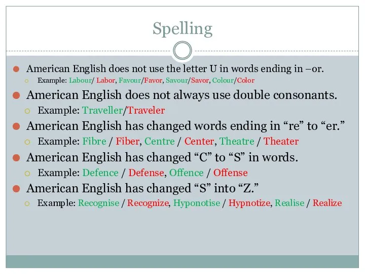 Spelling American English does not use the letter U in words ending