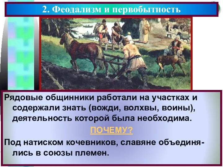 2. Феодализм и первобытность Рядовые общинники работали на участках и содержали знать