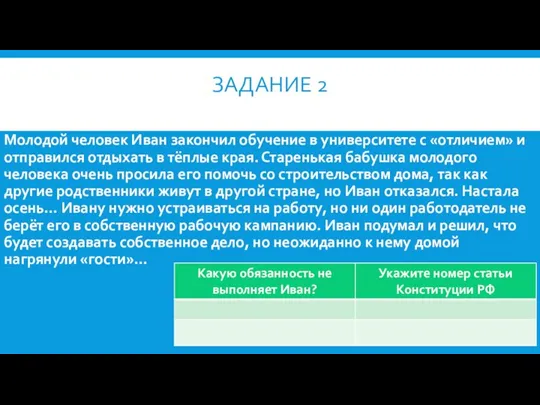 ЗАДАНИЕ 2 Молодой человек Иван закончил обучение в университете с «отличием» и