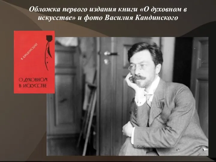 Обложка первого издания книги «О духовном в искусстве» и фото Василия Кандинского
