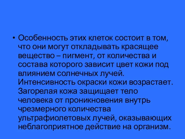 Особенность этих клеток состоит в том, что они могут откладывать красящее вещество