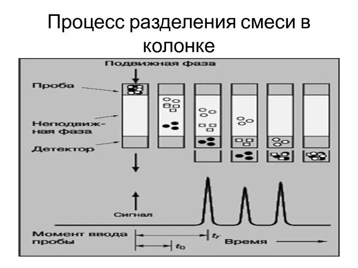 Процесс разделения смеси в колонке